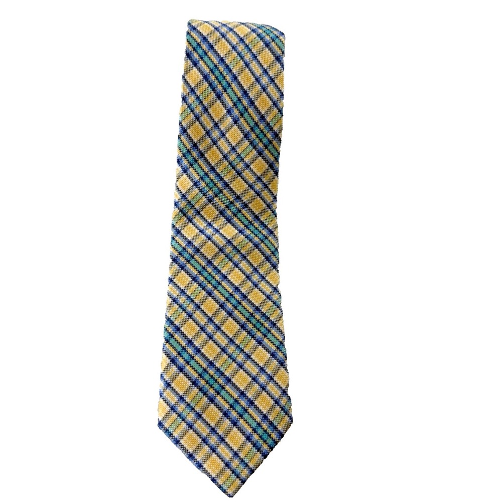 Lauren Ralph Lauren Mens Yellow Blue Plaid Silk Necktie Classic Check Tie